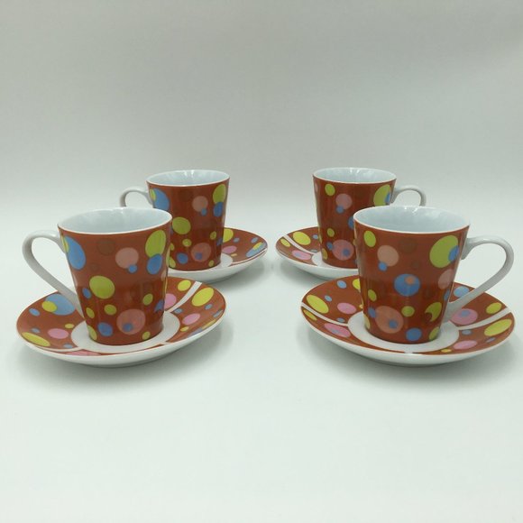 Dining | Set Of 4 Polka Dot Retro Patterned Tea Espresso Cup And ...